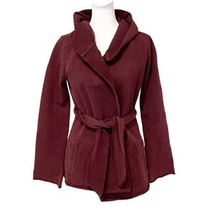 Lucky Brand Maroon Belted Hoodie Coat. Sweatshirt Material. Size S. 100% cotton.